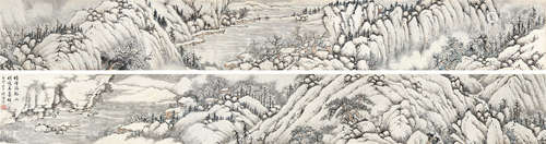 钱鸿遇 （1865-1917） 积雪满溪山1891年作 设色纸本手卷