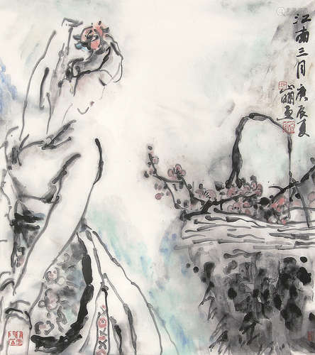 吴山明 （b.1941） 江南三月2000年作 设色纸本镜片