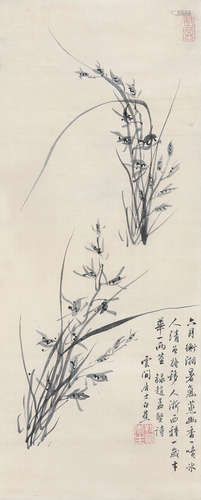 白蕉 （1907-1969） 兰花 水墨绢本立轴