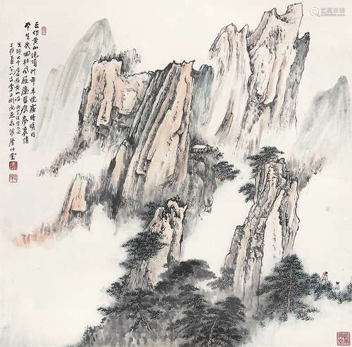 李文渊 （近现代） 黄山绝顶 设色纸本立轴