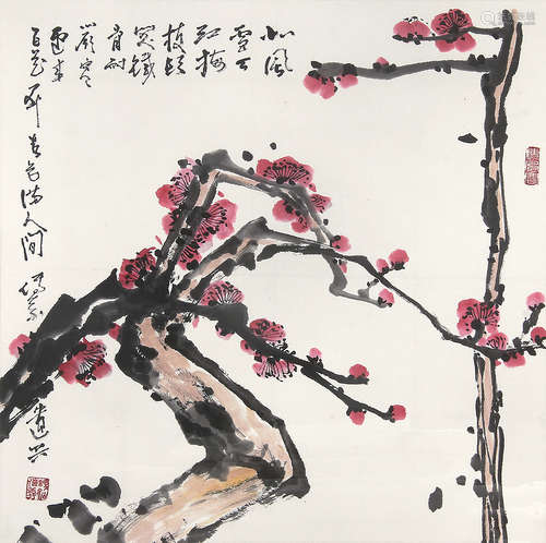 魏传义 （b.1928） 梅花 设色纸本镜框