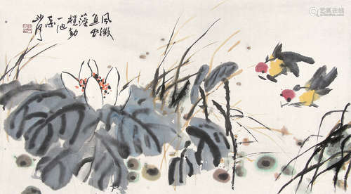 许沙洛 （b.1919） 荷塘清趣 设色纸本未裱