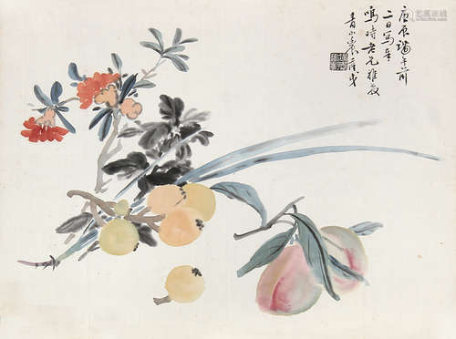 黄葆戉 （1880-1969） 花卉1940年作 设色纸本镜片