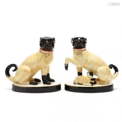 Chelsea House, Pair of Painted Porcelain Pugs