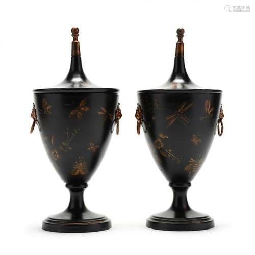 Pair of Contemporary Toleware Mantel Urns