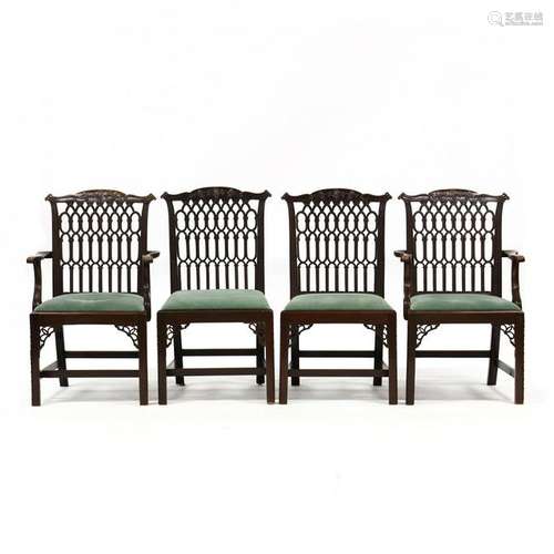 Set of Four English Chippendale Style Carved Mahogany