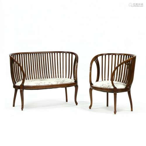 Transitional Continental Bentwood Settee and Armchair