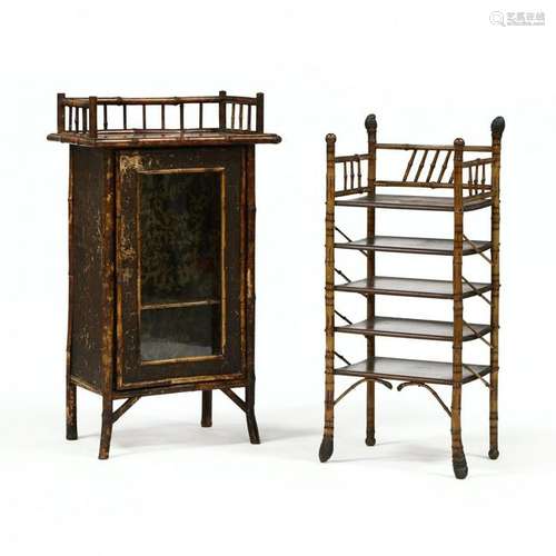 Antique Burnt Bamboo Cabinet and Shelf