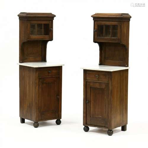 Pair of Antique English Marble Top Bedside Cabinets