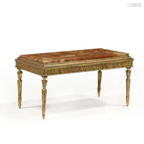 Antique Italian Carved and Gilt Marble Top Coffee Table