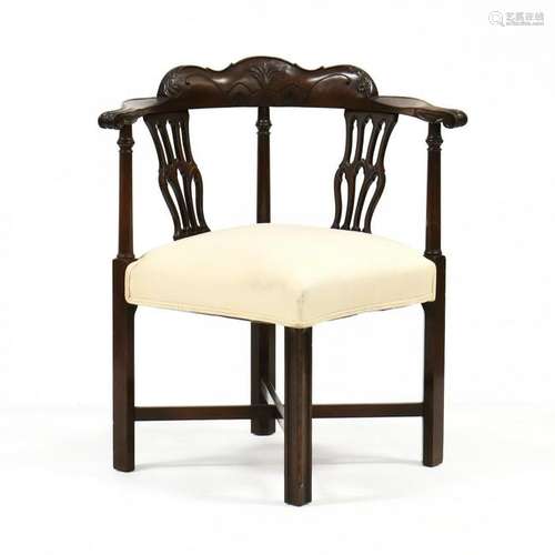 Chippendale Style Carved Mahogany Corner Chair