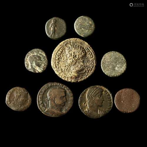 Lot of Nine Ancient Greek and Roman Bronze Coins