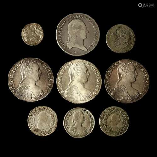 Austrian Empire, Nine Historic Silver Coins