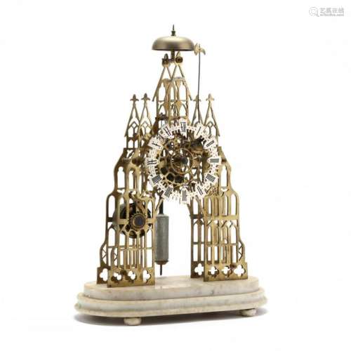 Brass Gothic Cathedral Skeleton Mantel Clock