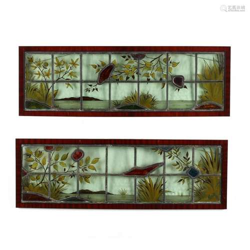 Pair of Antique English Painted Stained Glass Panels