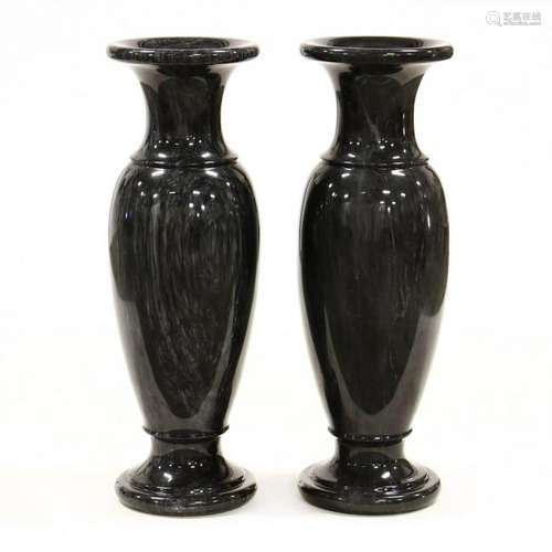 Pair of Large Carved and Polished Marble Floor Vases