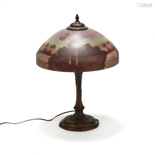 att. Pittsburg Reverse Painted Landscape Table Lamp