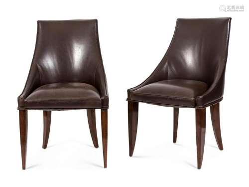 A Set of Ten French Art Deco Leather-Upholstered