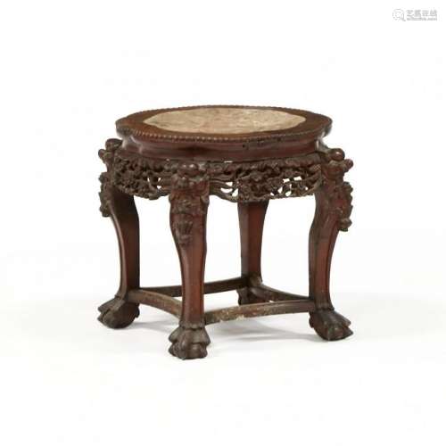 Antique Chinese Carved Marble Top Hardwood Low Table