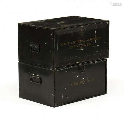 Two Antique Tole Banker's Boxes