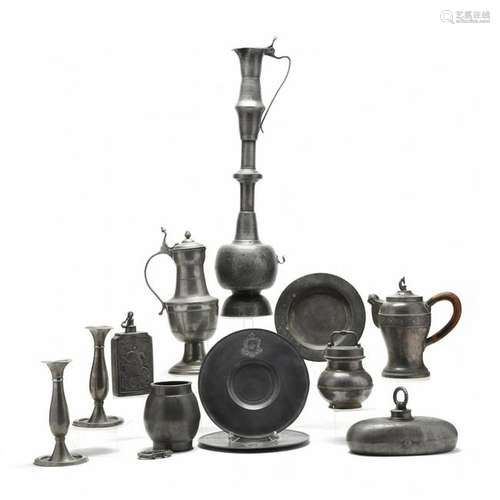 Twelve Antique Pieces of Pewter