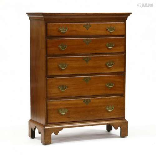 New England Chippendale Cherry Semi-Tall Chest of