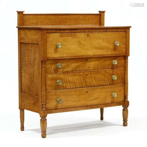 American Sheraton Tiger Maple Bonnet Chest