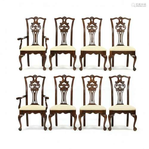 American Drew, Set of Eight Chippendale Style Cherry