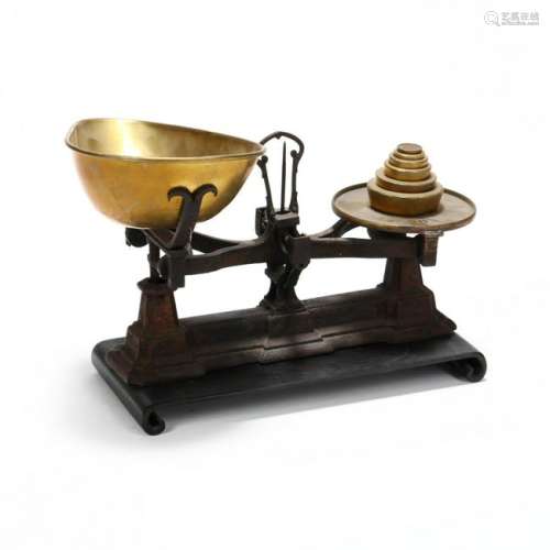 Antique Iron and Brass Counter Top Scale