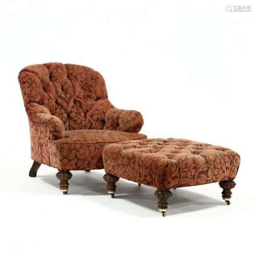 Baker, Tufted Barrel Back Club Chair and Ottoman