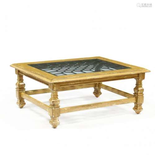 Contemporary Pine and Leaded Glass Coffee Table