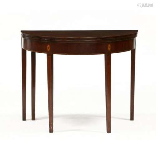 New England Federal Mahogany Inlaid Demilune Card Table