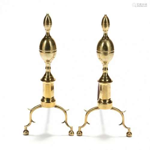 Pair of Chippendale Lemon Top Brass Andirons