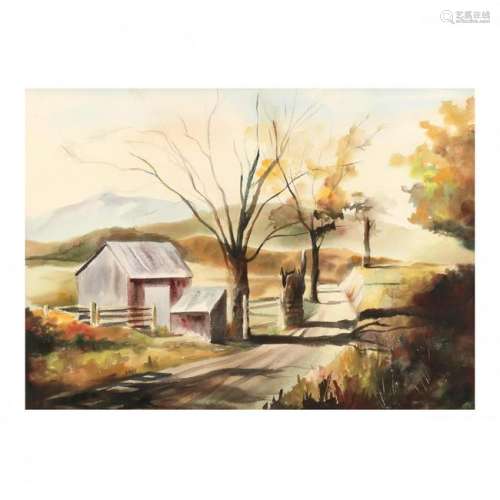 Framed Watercolor of a Country Road