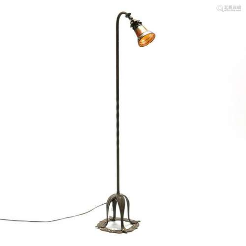 Vintage Bronze Floor Lamp with Steuben Shade