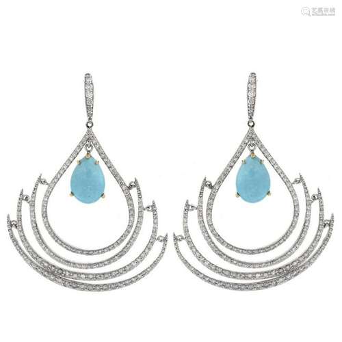 Diamond, Turquoise and 14K Earrings.