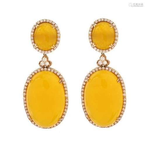 Diamond, Agate and 18K Earrings