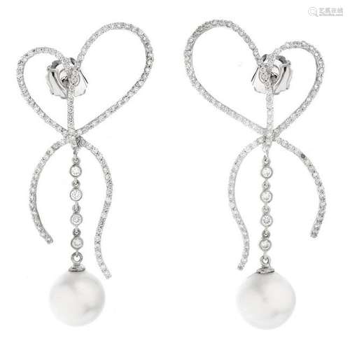 Diamond, Pearl and 18K Earrings