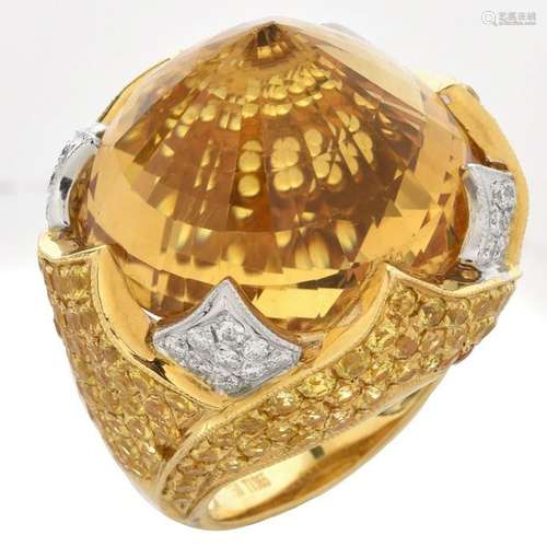 Citrine, Sapphire, Diamond and 18K Ring