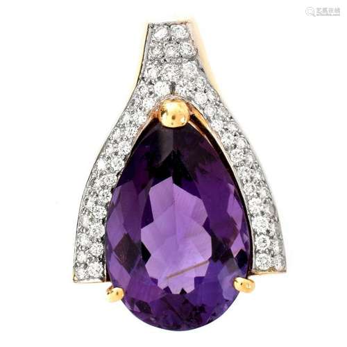 Vintage Amethyst, Diamond and 18K Brooch