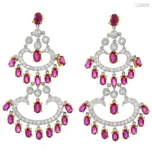 Ruby, Diamond and 14K Earrings