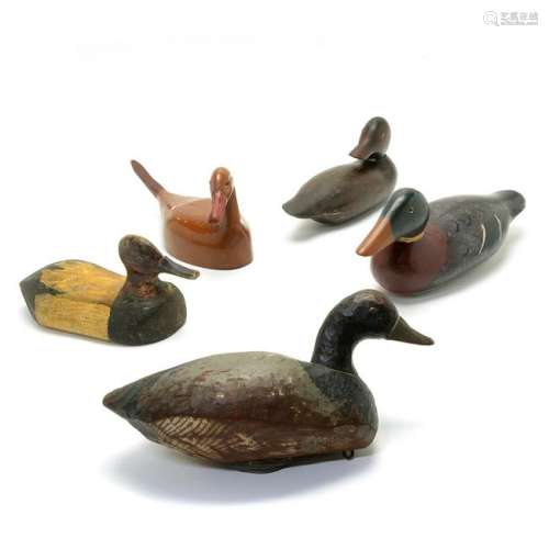 Five Carved and Painted Wood Duck Decoys.