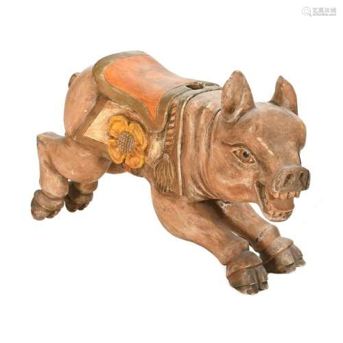 Painted Wood Carousel Pig.