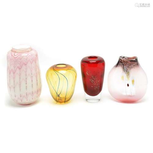 Four Studio Art Glass Vases.