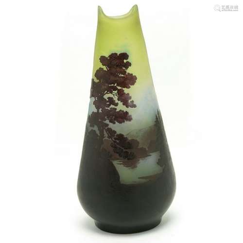 Galle Scenic Landscape Cameo Glass Vase.