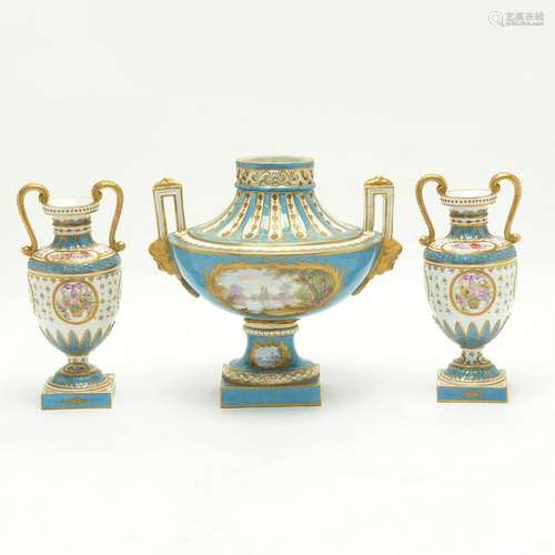 Sevres Style Porcelain Three Piece Garniture.