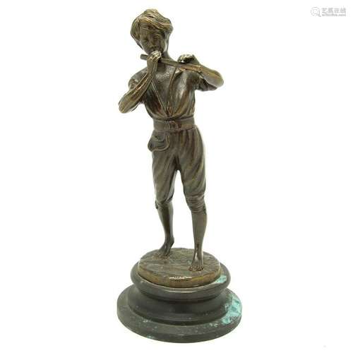 Bronze Figure Standing Boy Playing the Flute