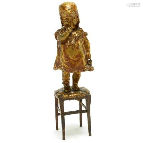 Juan Clara Bronze Sculpture of a Girl on a Stool.