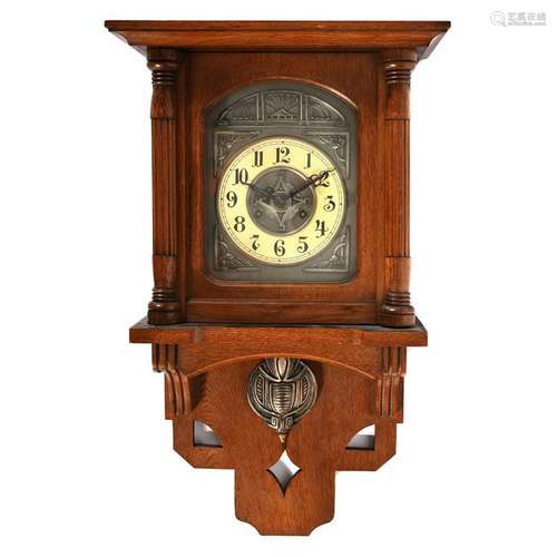 Art Nouveau Oak Case Wall Clock.