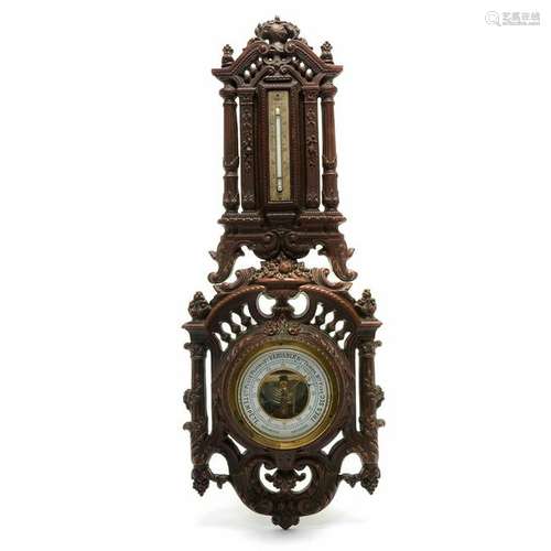 French Renaissance Revival Carved Mahogany Barometer.